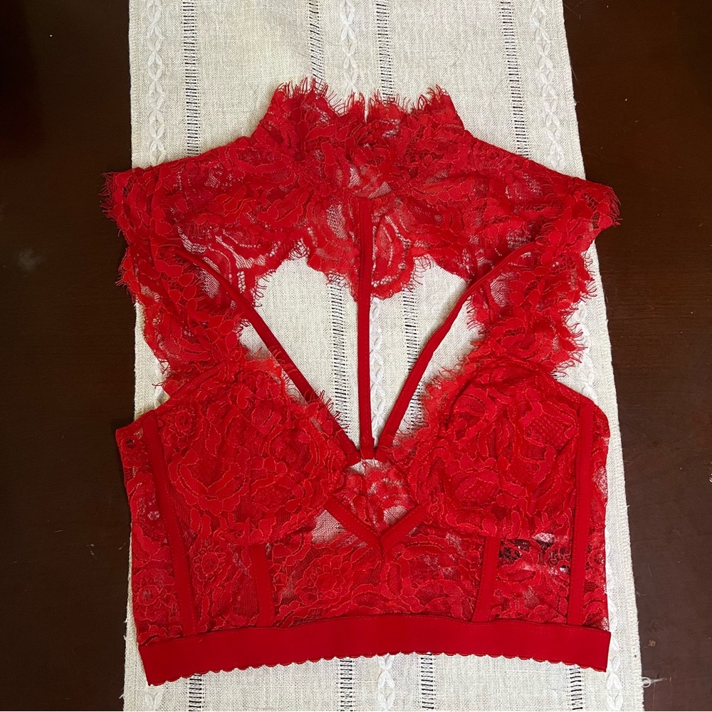 AKIRA High Neck Red Lace Bralette Size S Crop Top Bustier